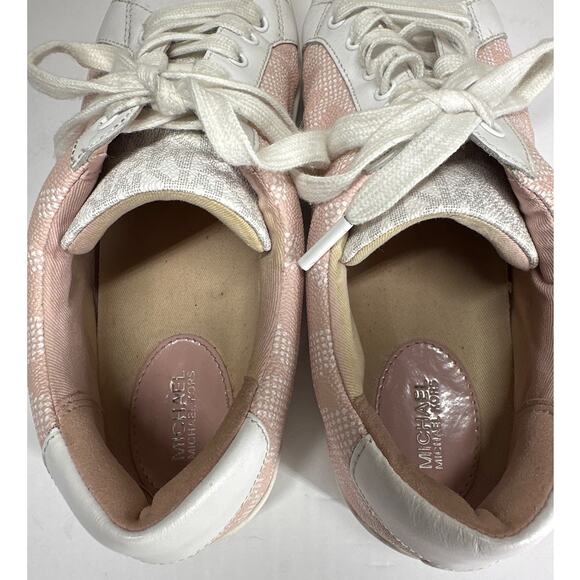 Michael Michael Kors Poppy Lace-Up Sneakers Pink White Size 10 Designer Leather - Picture 6 of 10
